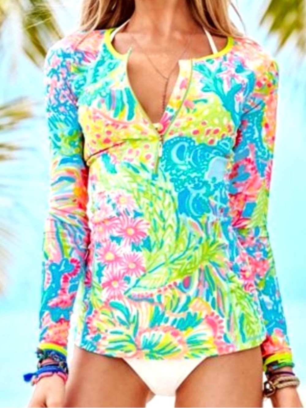🦩🌴Lilly Pulitzer Swim rashguard (Rash/Sun Guard)1/4 Zip Bright Colorful Tropical